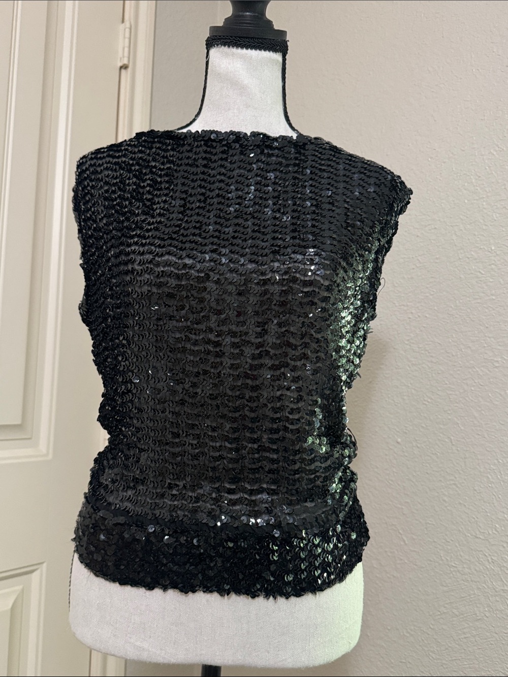 Black Sequin Sleeveless Tank Top